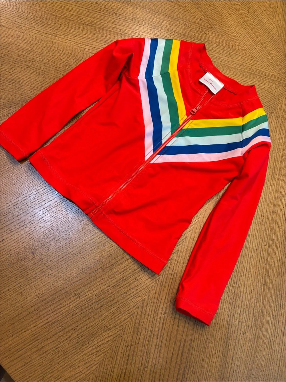 Hanna Andersson Red Long-Sleeve Rashguard with Rainbow Stripes